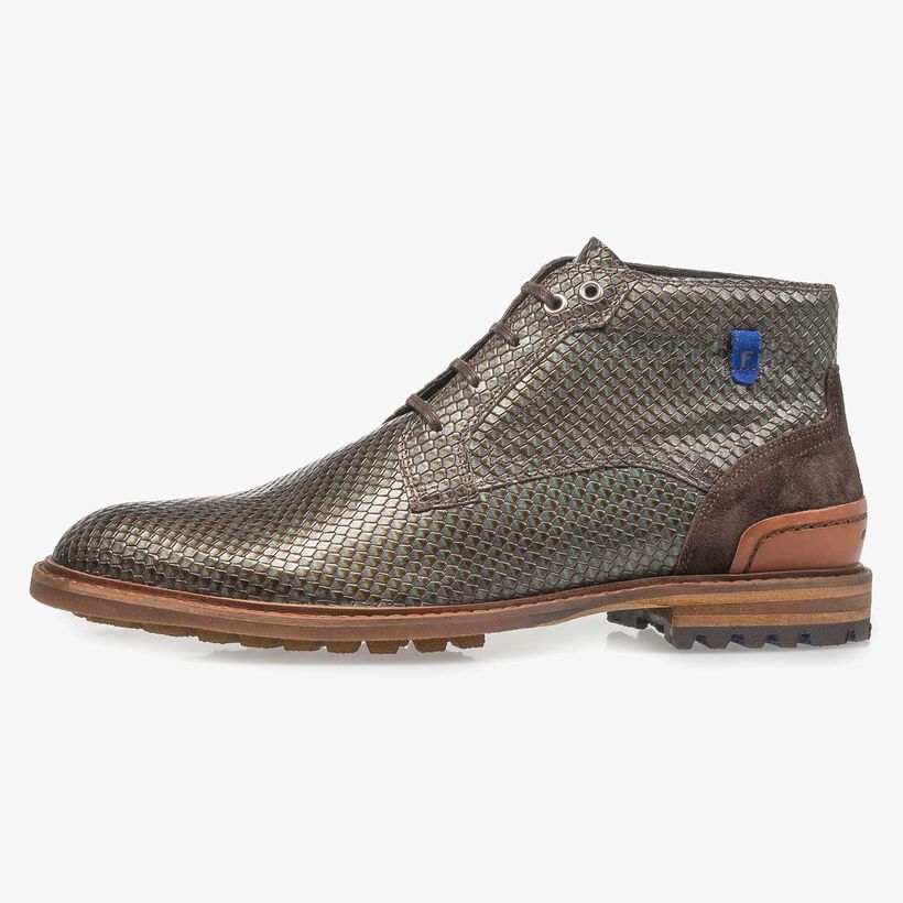 Premium groene metallic leren veterschoen met print