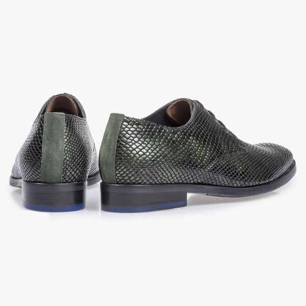Green printed patent leather lace shoe