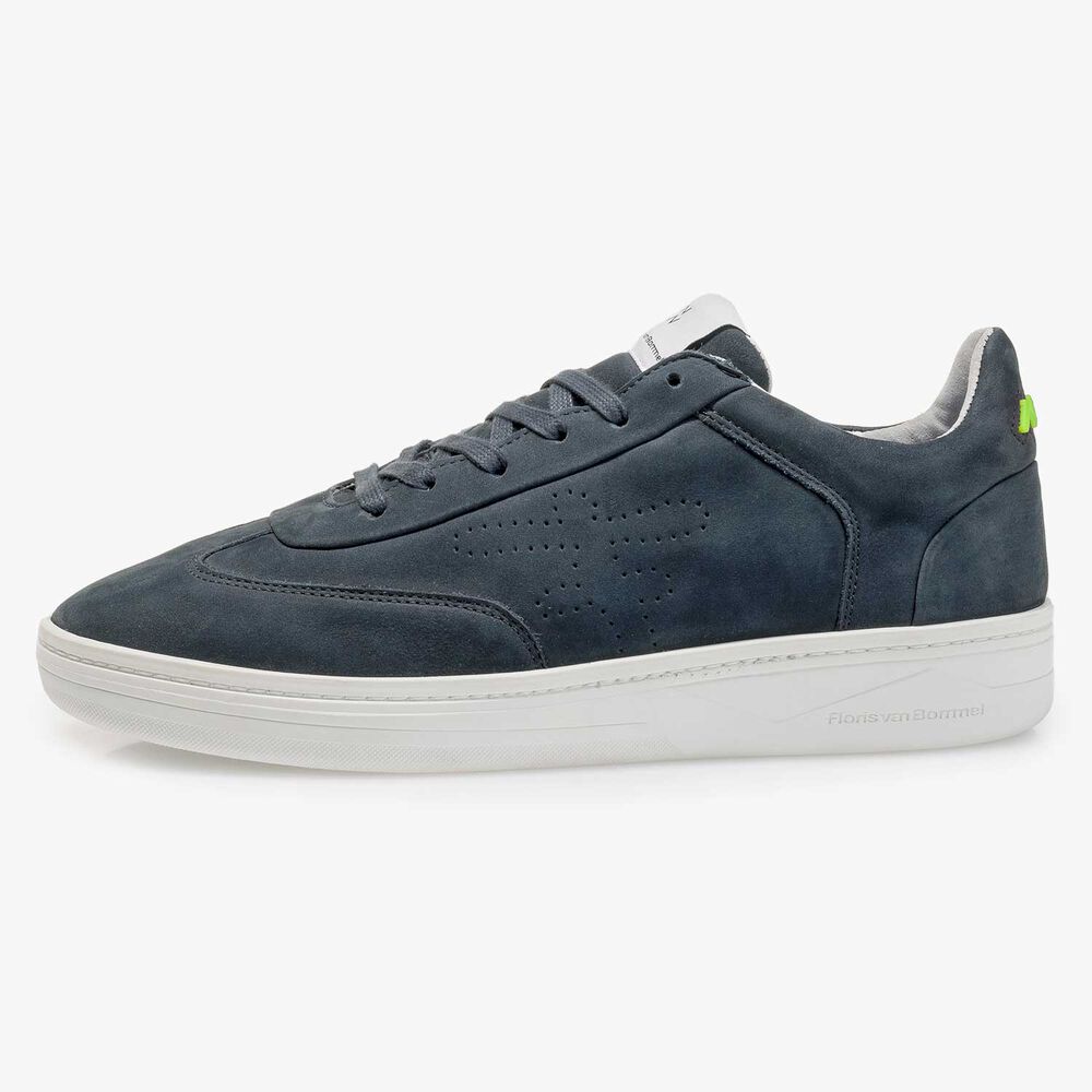 Blauwe nubuckleren sneaker