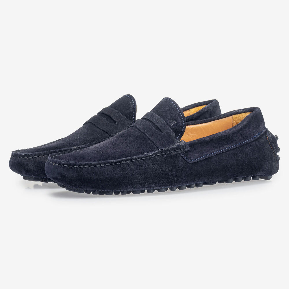 Donkerblauwe su&egrave;de mocassin