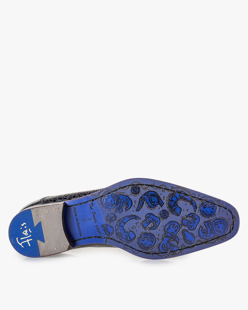 Veterschoen crocoprint grijs