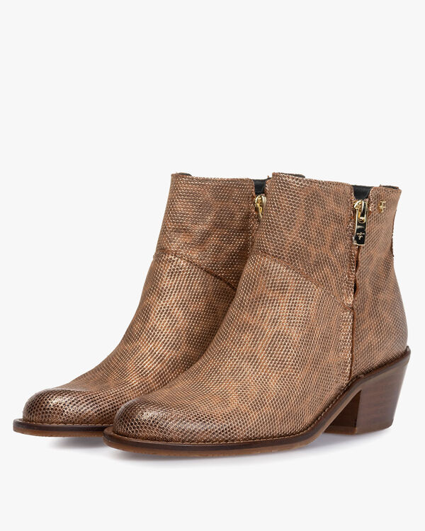 Enkellaars metallic cognac