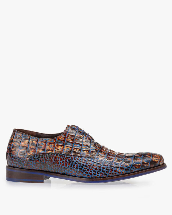 Veterschoen crocoprint cognac