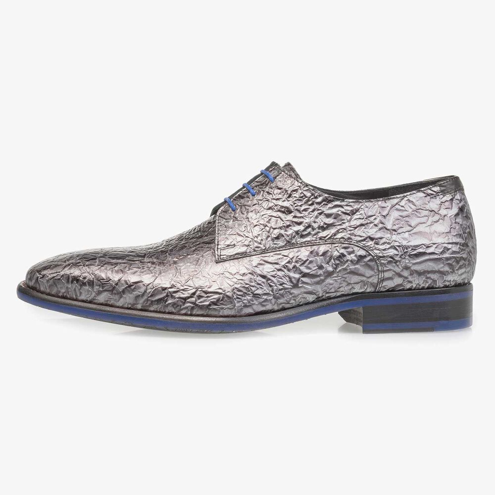 Premium dark grey printed patent leather lace shoe
