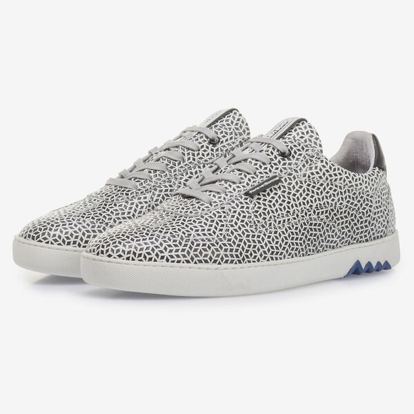 Witte kalfsleren sneaker met zwarte print