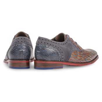 Blauw/rood leren veterschoen met lizardprint