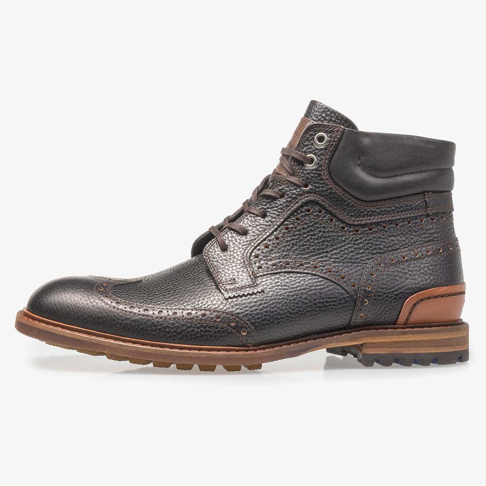 Black leather lace boot with print