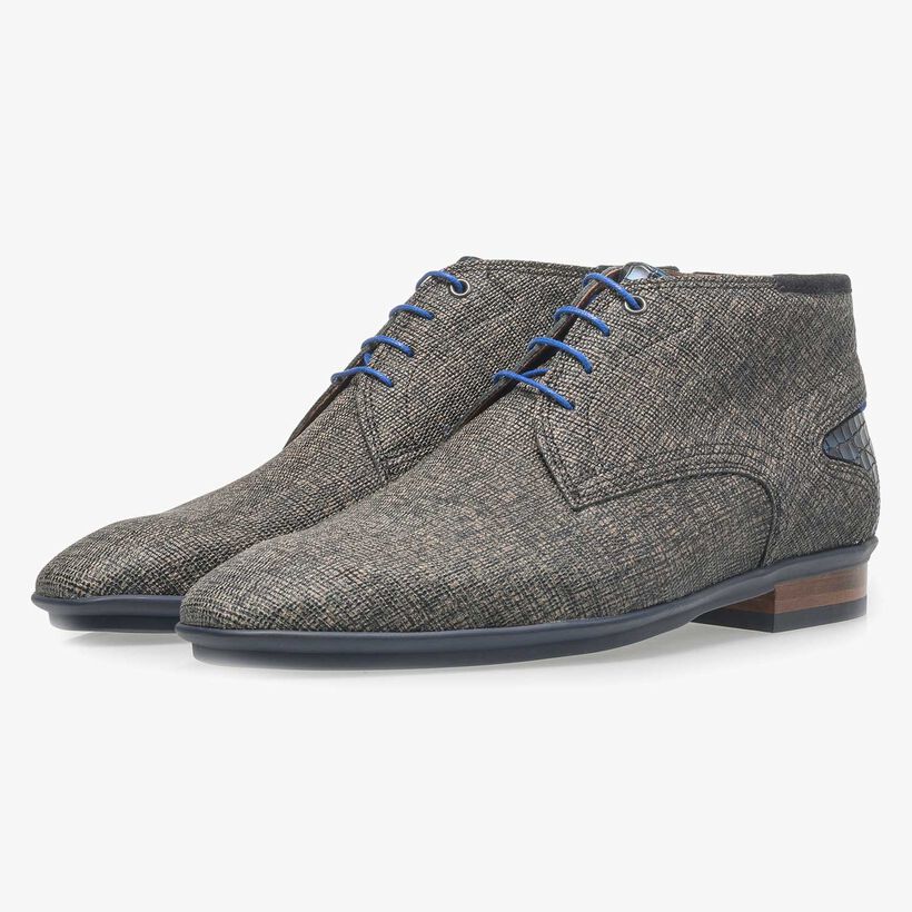 Leren veterschoen taupe met print