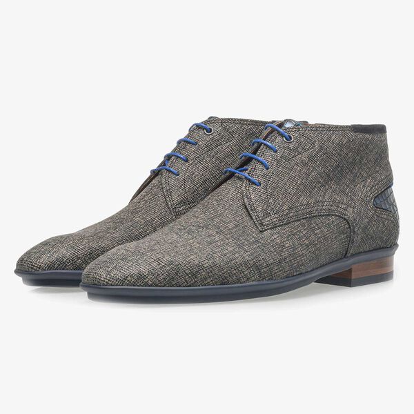 Leren veterschoen taupe met print