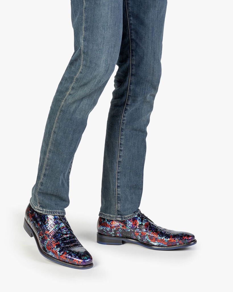 Veterschoen met print blauw