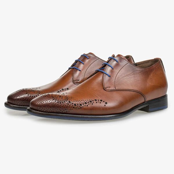 Cognac veterschoen met brogue details
