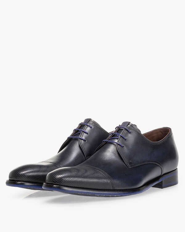 Veterschoen kalfsleer donkerblauw