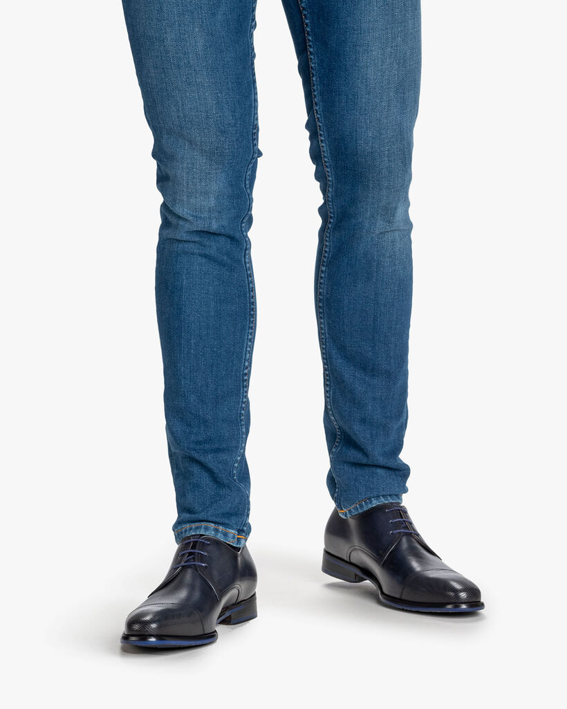Veterschoen kalfsleer donkerblauw