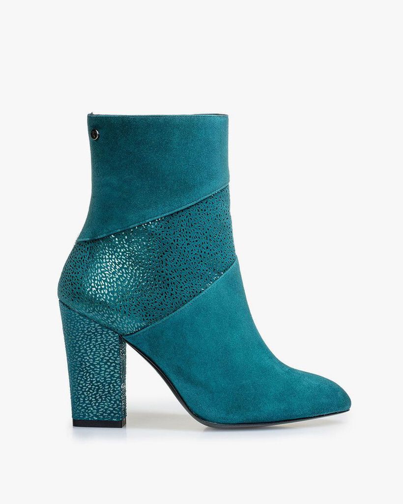 Blauwe enkellaars met metallicprint