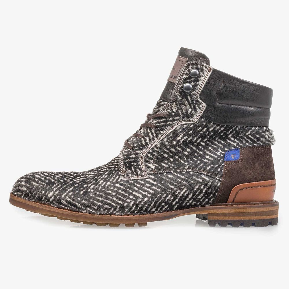 Premium off-white printed pony hair lace boot