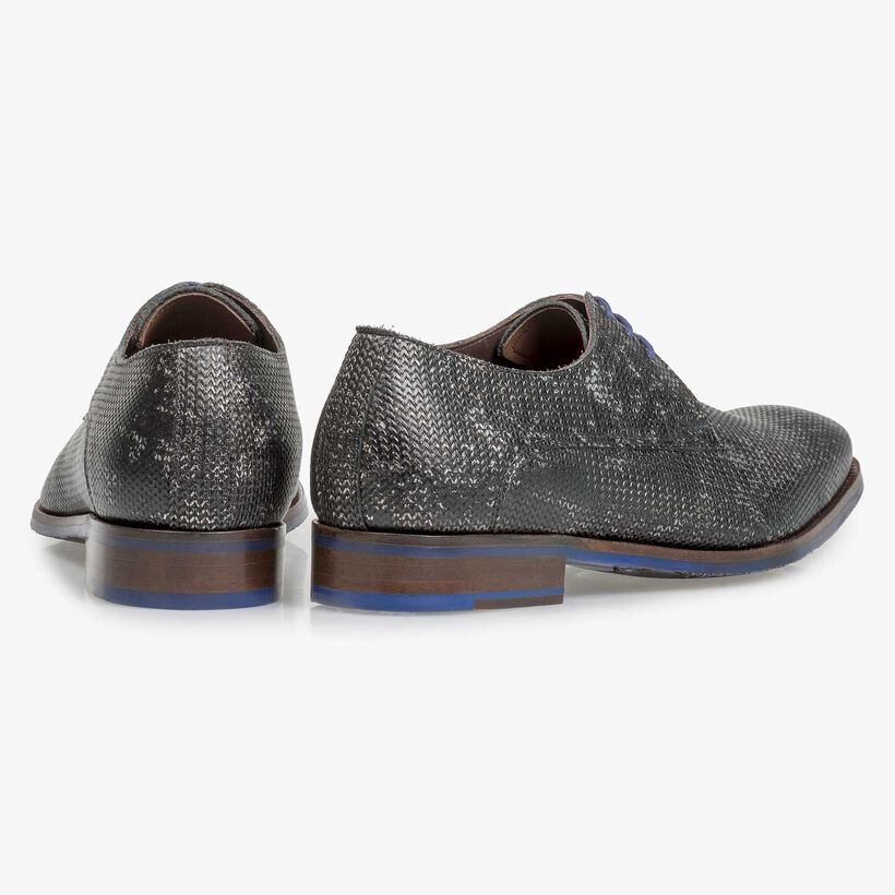 Dark grey leather lace shoe with metallic print