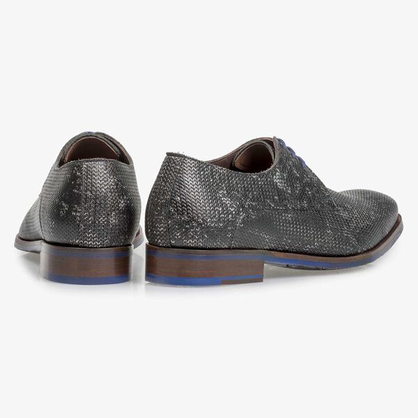 Dark grey leather lace shoe with metallic print