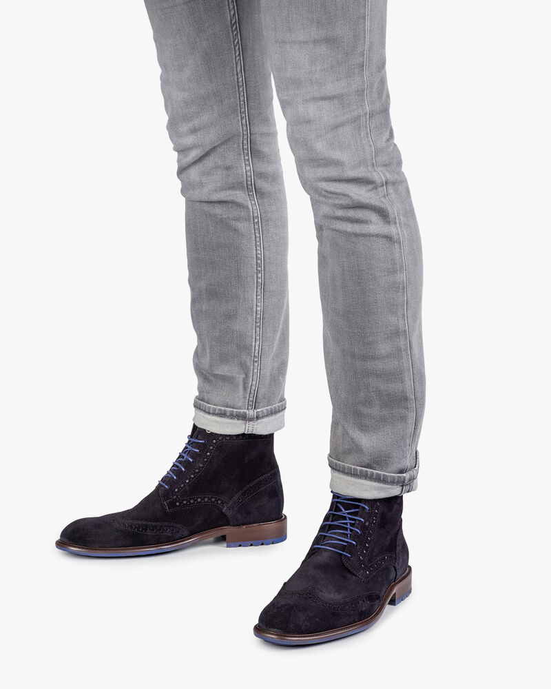 Donkerblauwe kalfssu&egrave;de veterboot