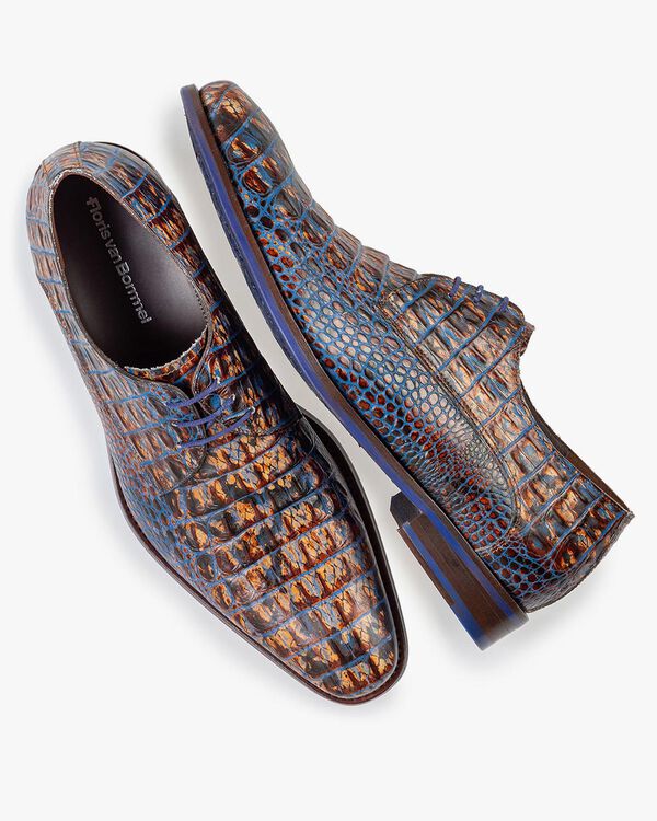 Veterschoen crocoprint cognac