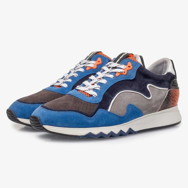Su&egrave;de sneaker blauw/oranje