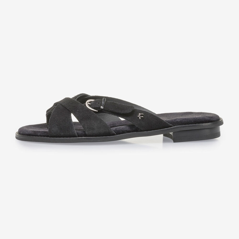 Zwarte su&egrave;de slipper