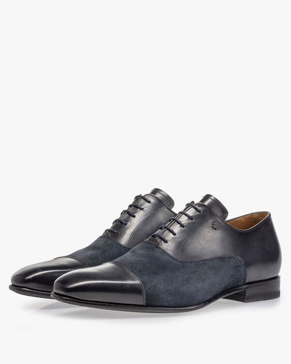 Veterschoen kalfsleer blauw