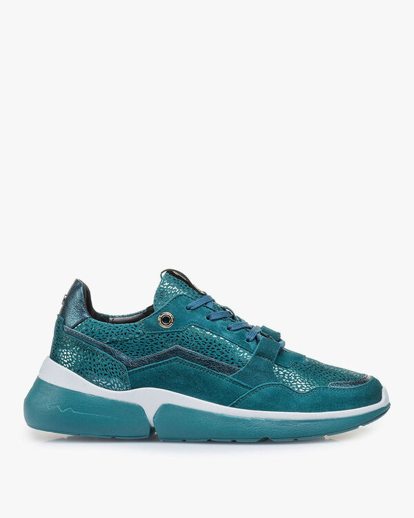 Blauwe su&egrave;de sneaker met metallicprint