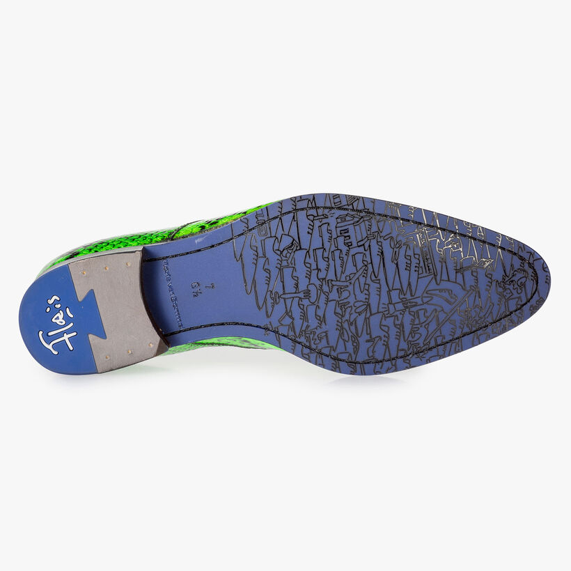 Premium fluor groene veterschoen met snakeprint