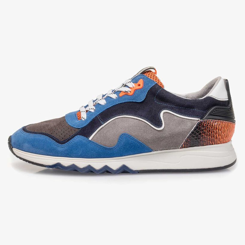 Su&egrave;de sneaker blauw/oranje