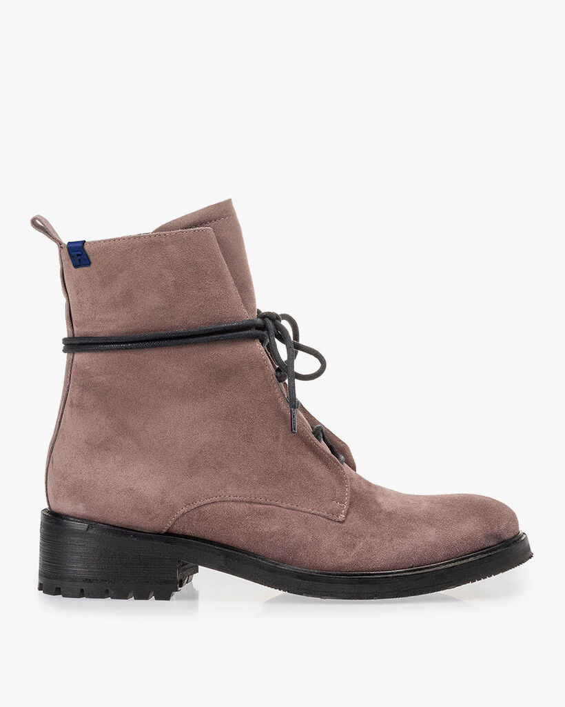 Lace boot suede leather dark pink