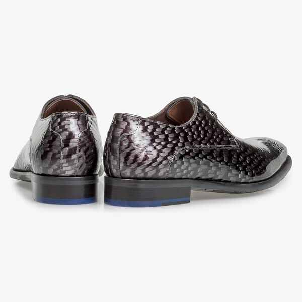 Premium grey printed patent leather lace shoe