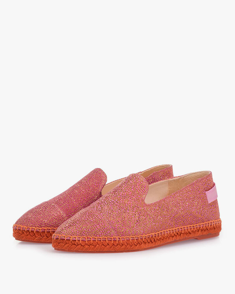 Roze leren espadrille met metallicprint