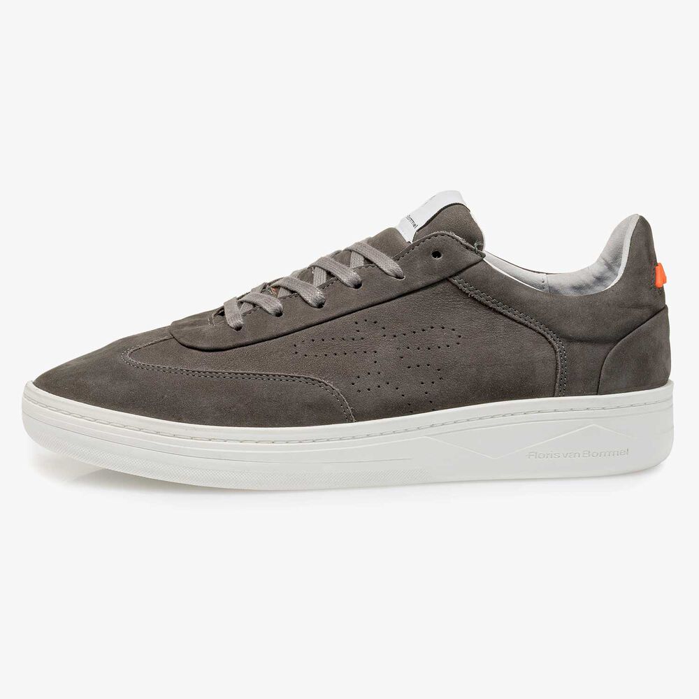 Donkergrijze nubuckleren sneaker