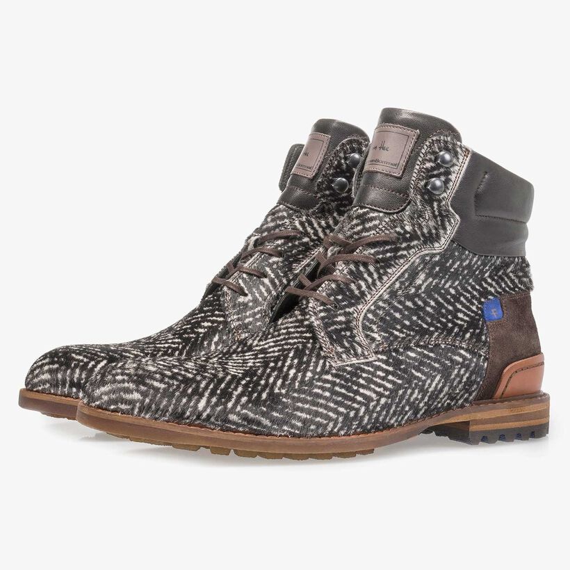 Premium off-white printed pony hair lace boot