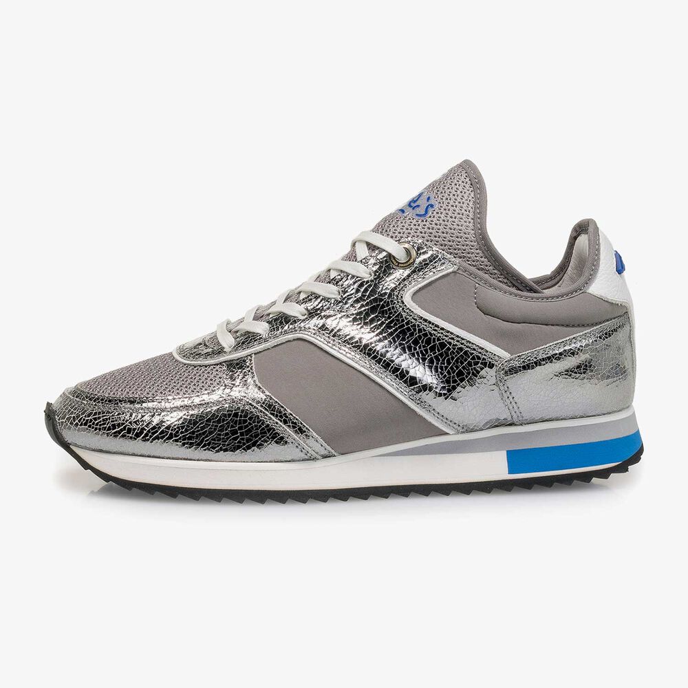 Donkerzilveren metallic leren sneaker