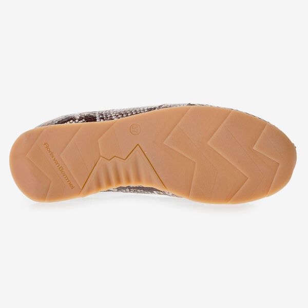 Brown and white sneaker snake print