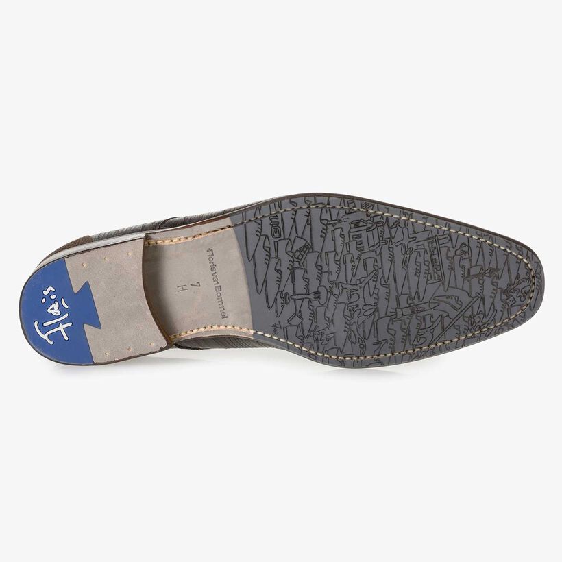 Blauwe leren veterboot met print