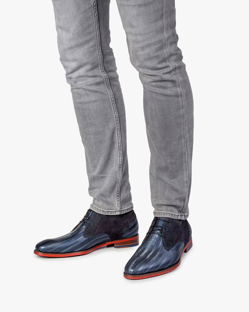 Veterschoen metallic blauw