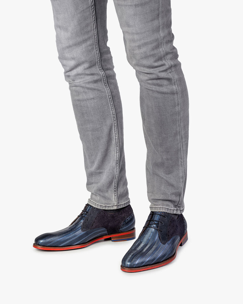 Veterschoen metallic blauw