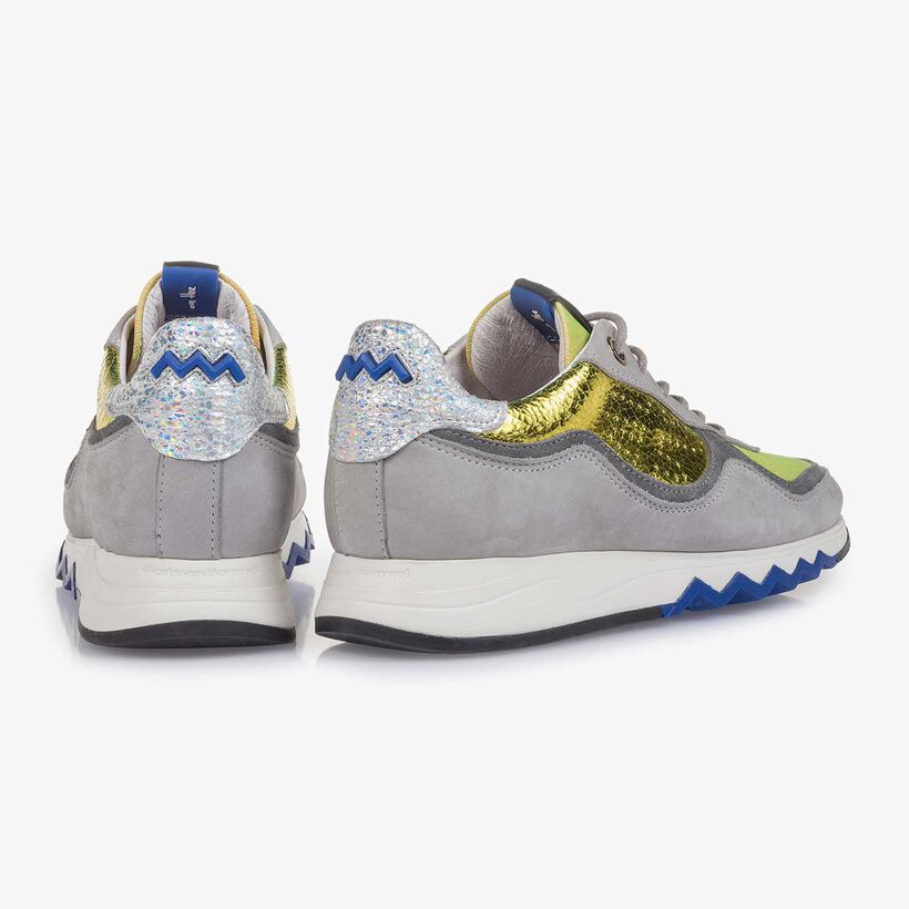 Grey nubuck leather sneaker with yellow details