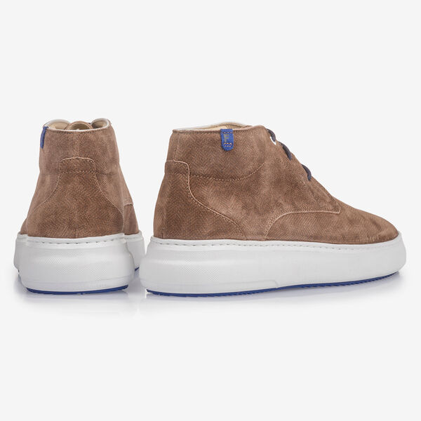 Cognac-coloured suede leather lace boot with print