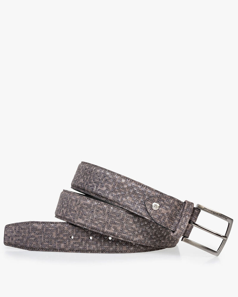 Su&egrave;de riem grijs met print