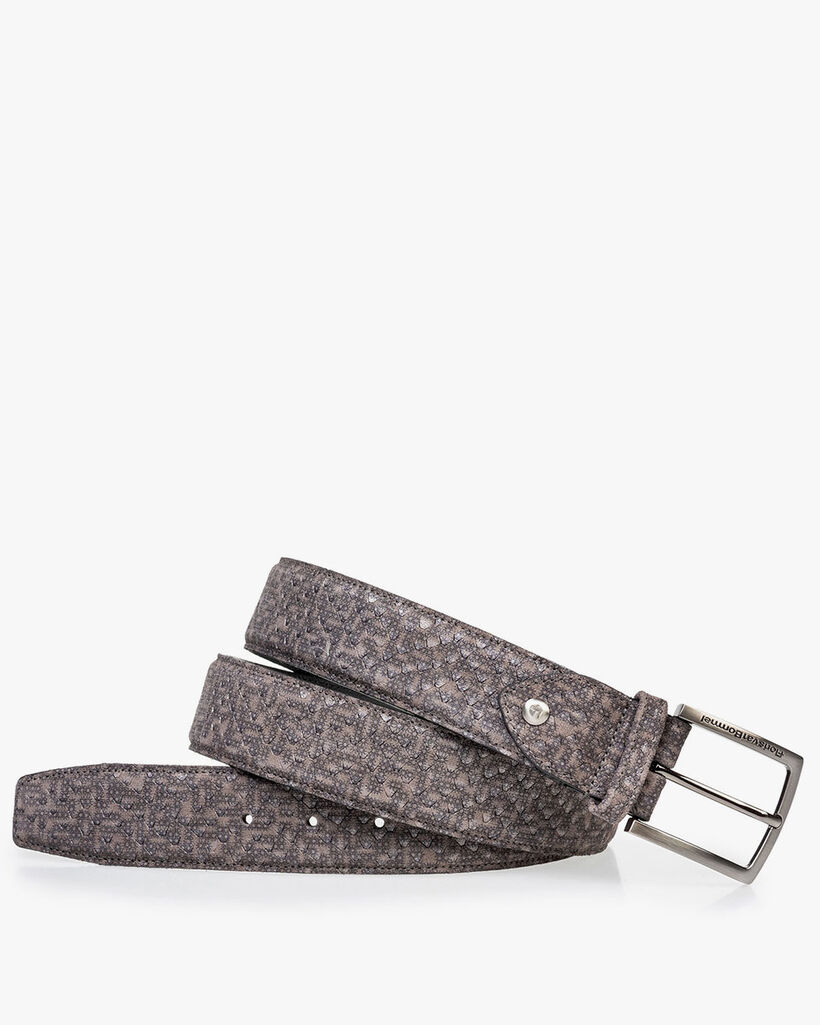 Su&egrave;de riem grijs met print