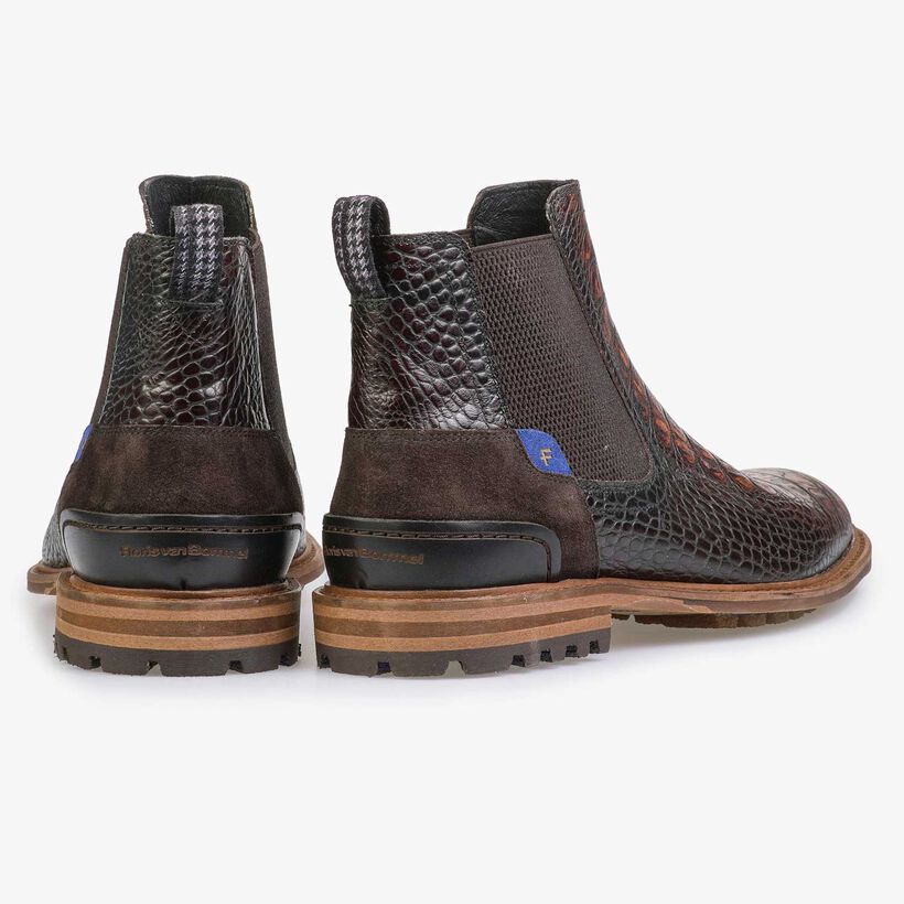 Bruine kalfsleren chelsea boot met crocoprint
