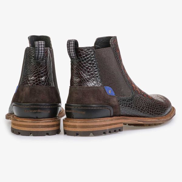 Bruine kalfsleren chelsea boot met crocoprint