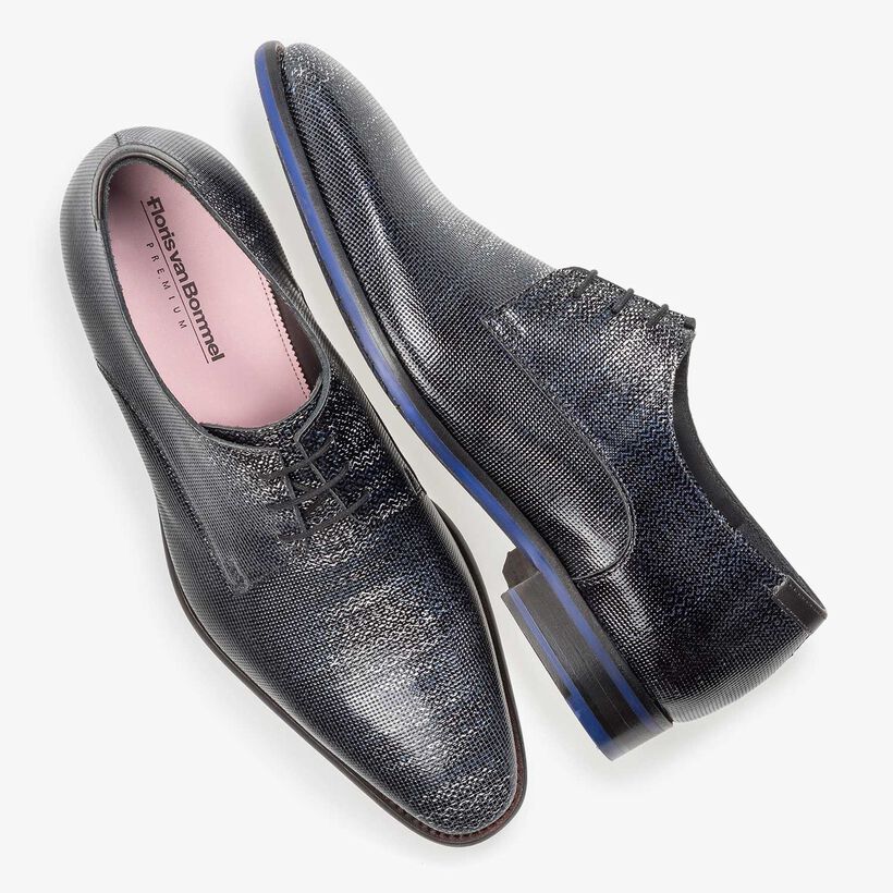 Premium blue printed patent leather lace shoe