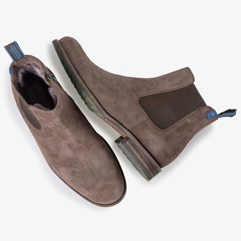 Wol gevoerde bruine su&egrave;de chelsea boot