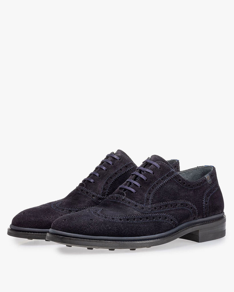 Brogue su&egrave;de donkerblauw