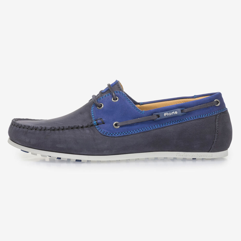Blauwe nubuckleren bootschoen