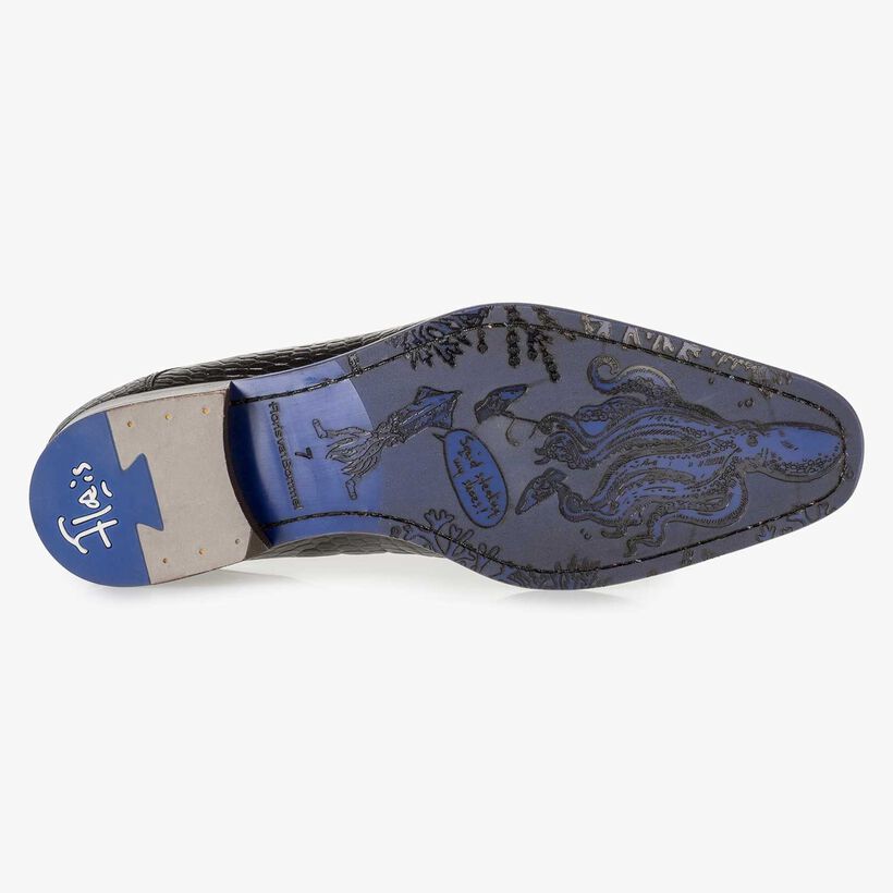Premium red calf leather lace shoe with lightning bolt print